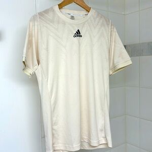 Adidas “PrimeBlue” sports shirt. Cream patterned quickdry fabric.